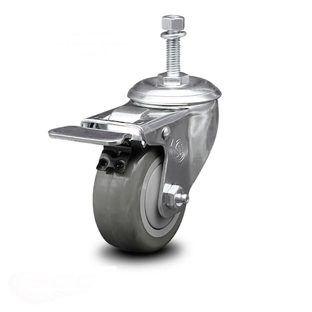 Service Caster 3.5 Inch Gray Polyurethane Swivel 3/8 Inch Stem Caster with Total Lock Brake SCC SCC-TSTTL20S3514-PPUB-381615